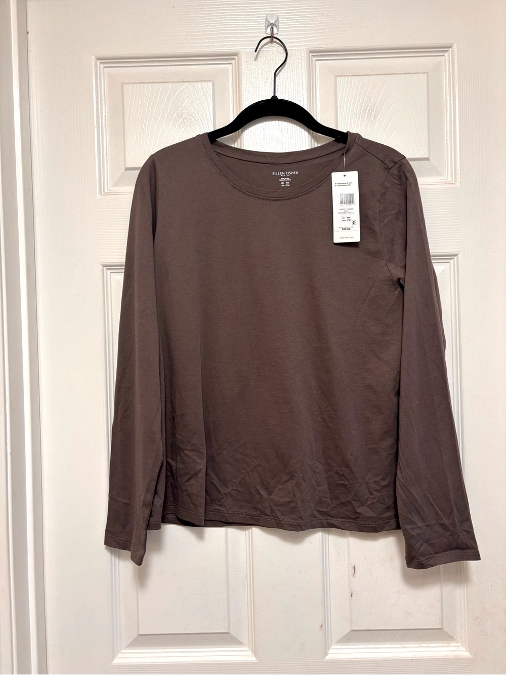 NWT Eileen Fisher Organic Pima Cotton Jersey Long-Sleeve Tee in Rye - Picture 6 of 10